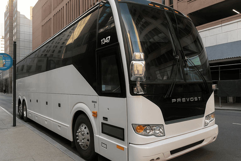a Farmington Hills Minibus Company coach bus