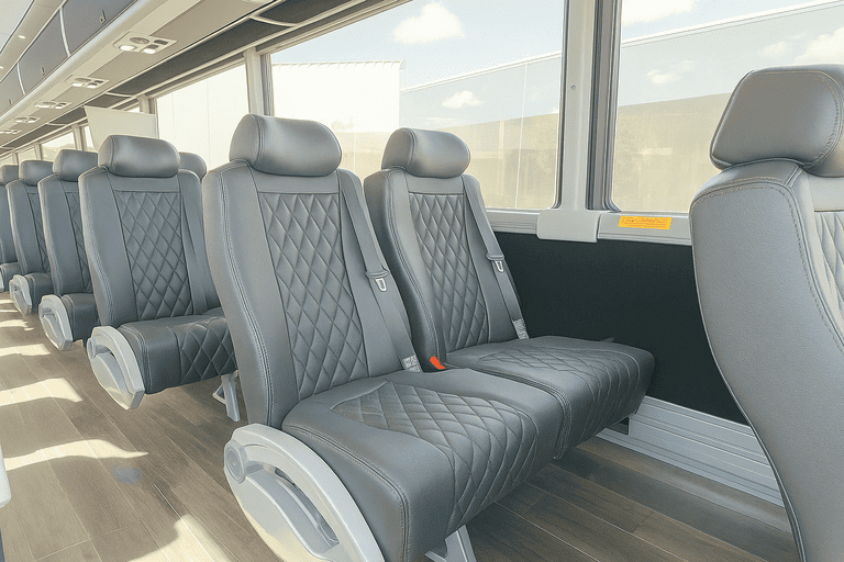 interior of Farmington Hills Minibus Company charter bus