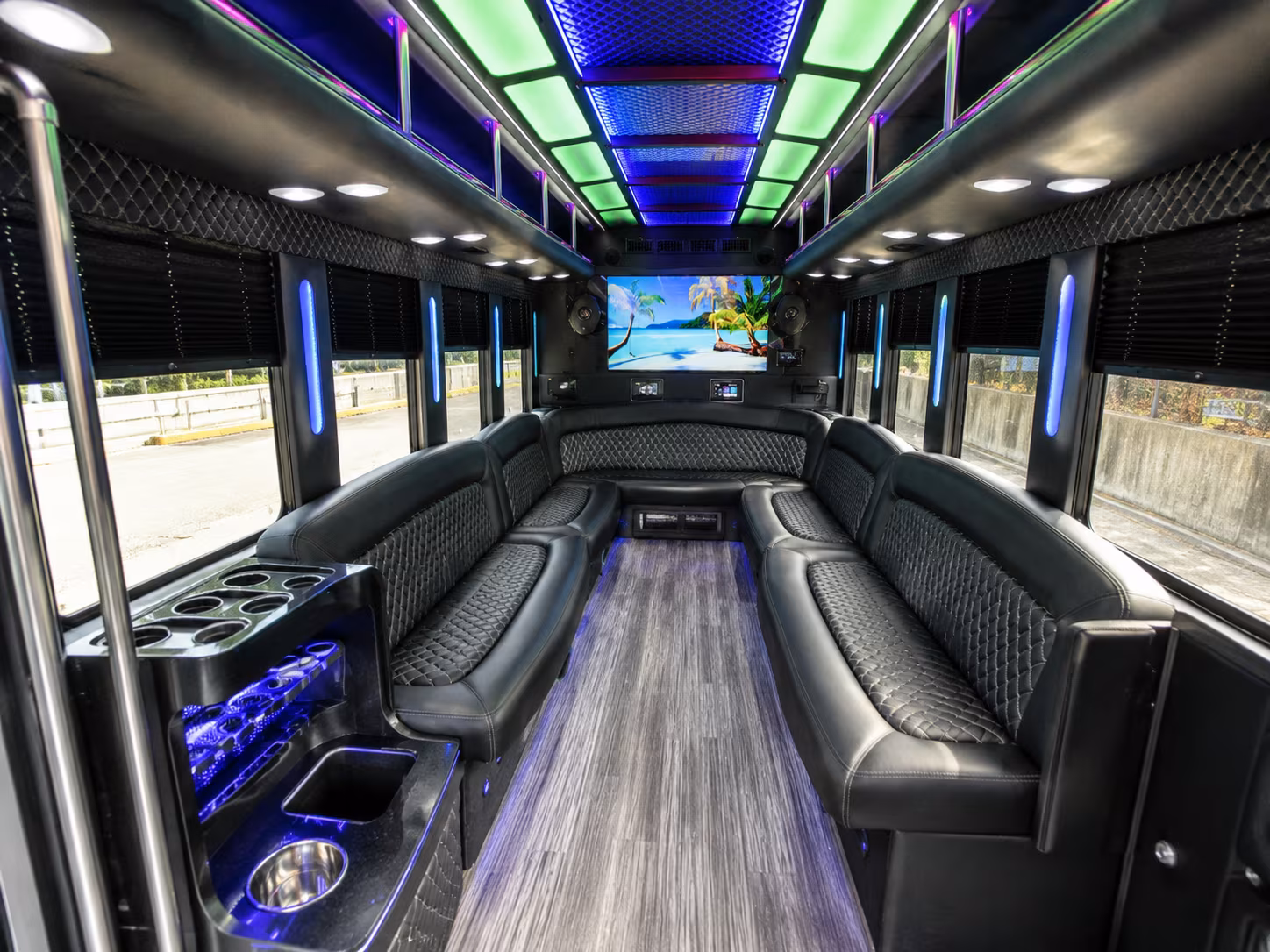 farmington hills 18 passenger party bus inside